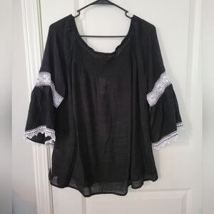 Black Women's Top with Lace Trim